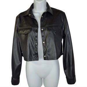 Wet Seal Cropped Black Faux‎ Leather Jacket
